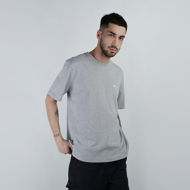 мужская серая футболка Stussy Stock S/SL Crew 1140137-grey heather - цена, описание, фото 1